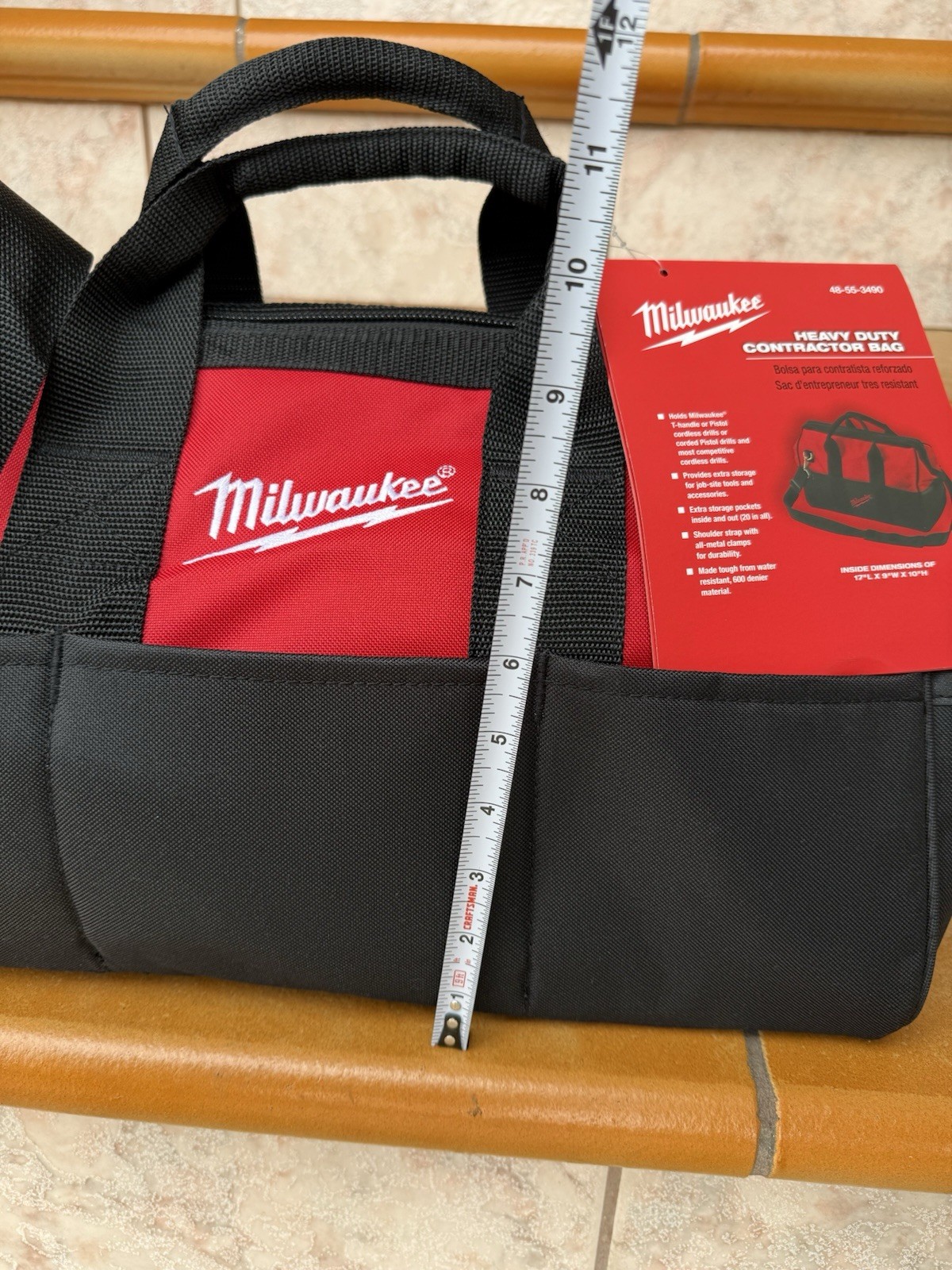 Milwaukee Heavy Duty Contractor Bag Fisk Safety First 48-55-3490. *17”Lx9”Wx10”H