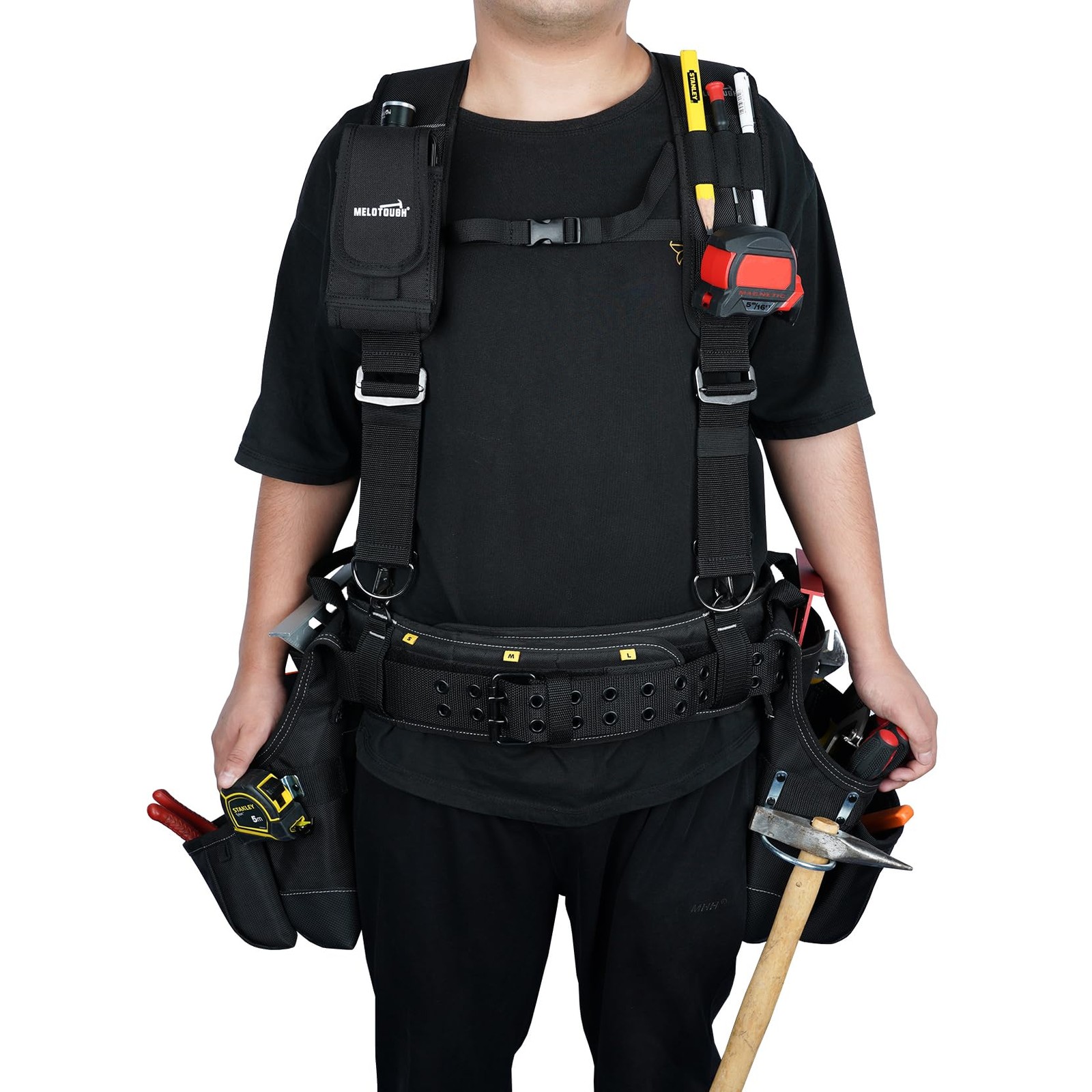 MELOTOUGH Tool Belt with Suspenders Framer Combo System, Black