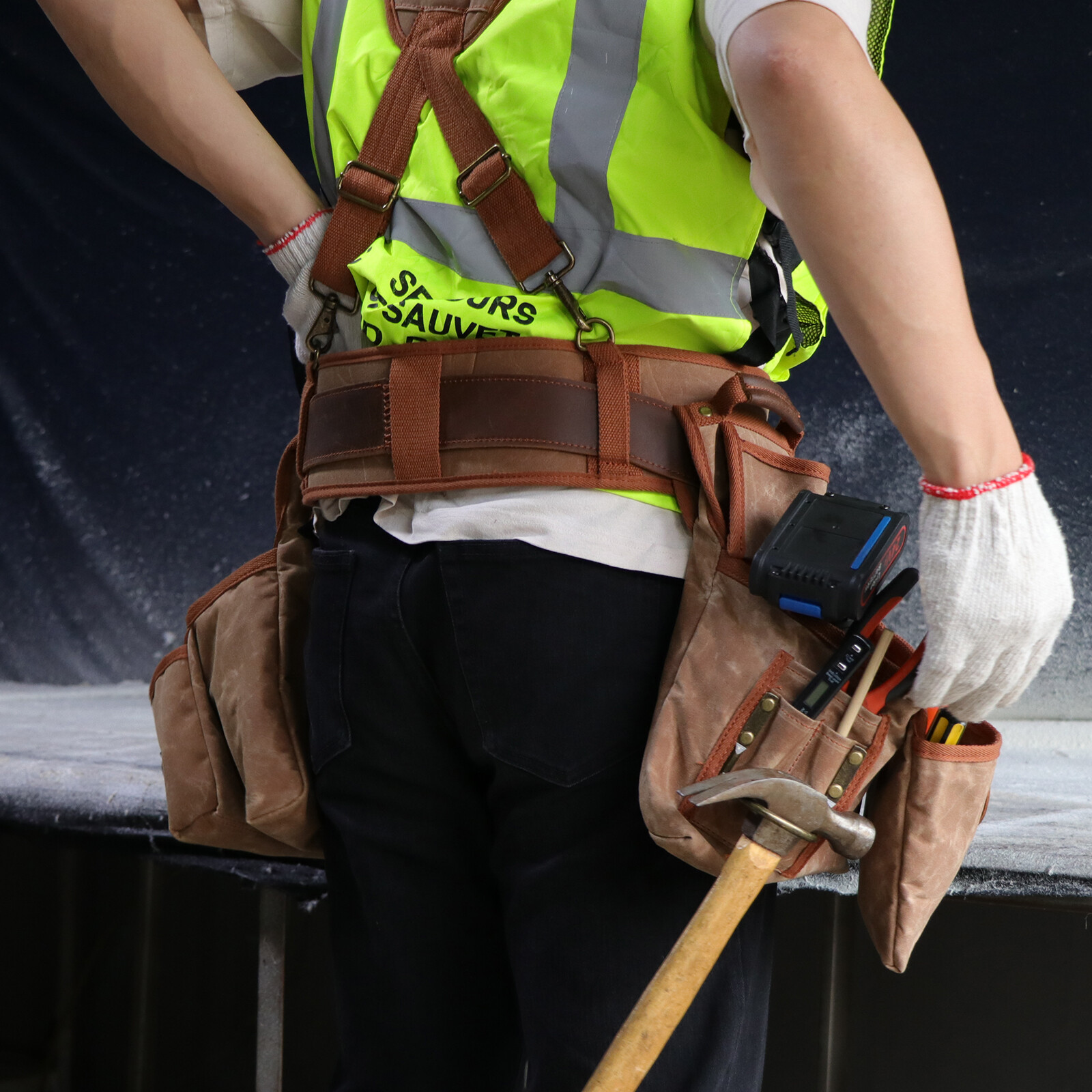 TOURBON Heavy Duty Tool Belt Pouches Build Suspender Electrician Carpenter Strap