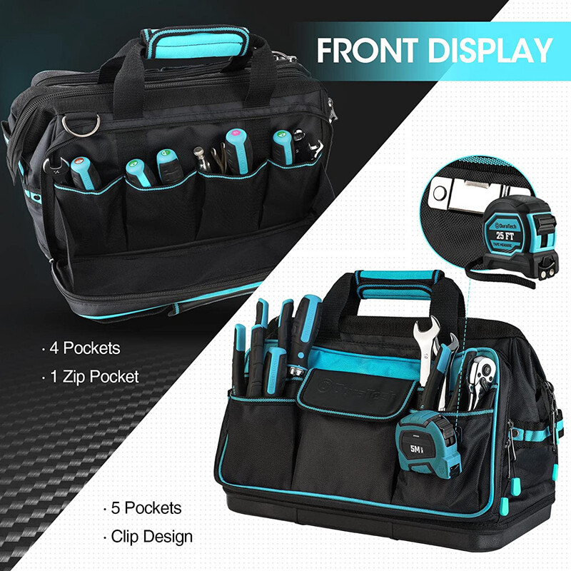 DURATECH 17-in Wide Mouth Tool Bag Large Storage 32 Pocket Bag Organizer w/Strap