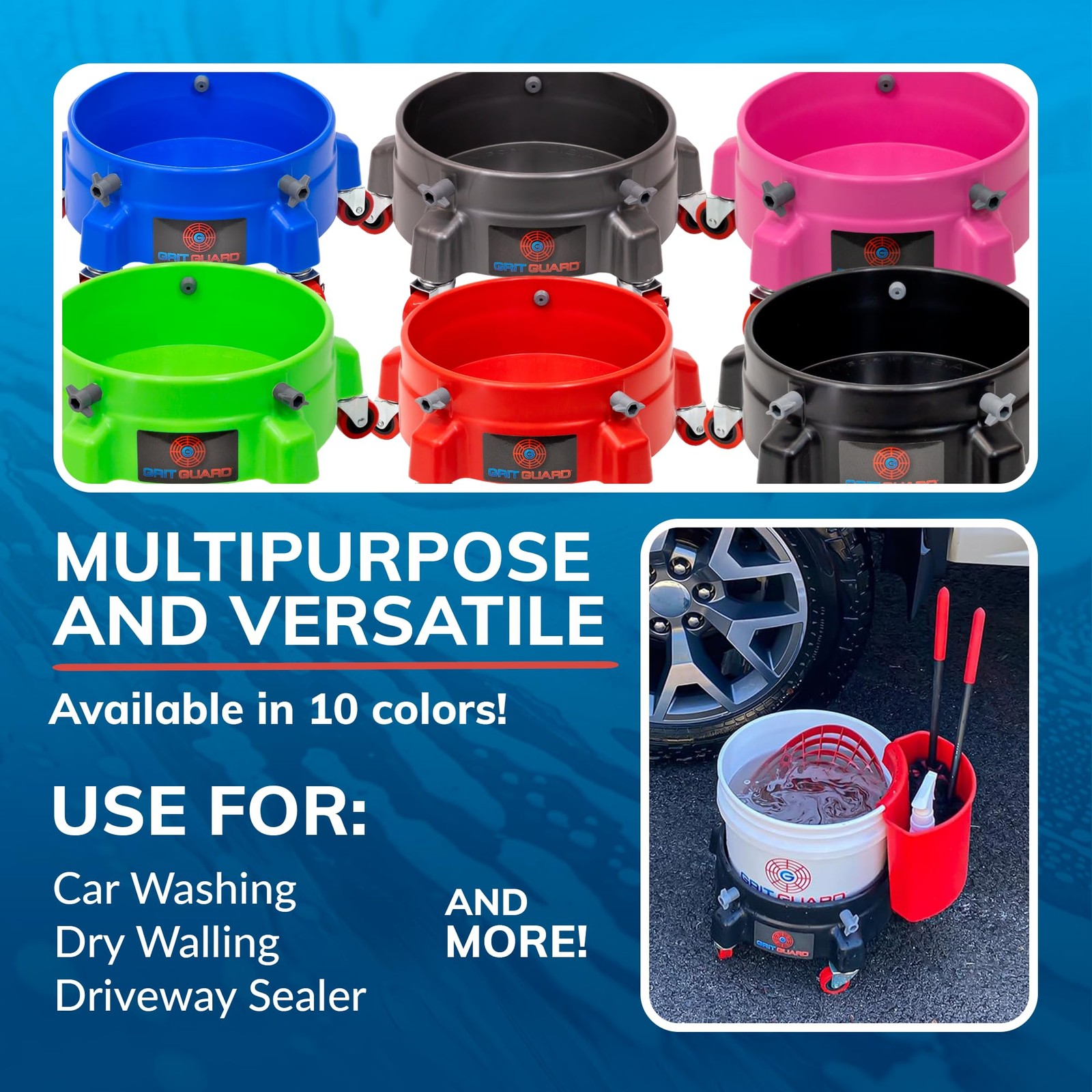 GRIT GUARD Bucket Dolly with Wheels – Rolling Detailing Wash Bucket with 5 Wh…