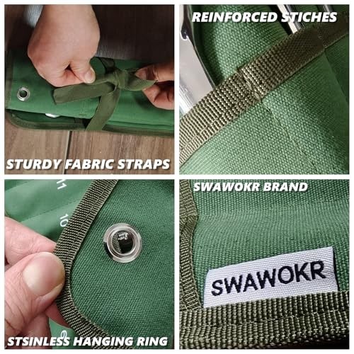 17 Pocket Canvas Wrench Roll Organizer Heavy Duty Waterproof 21×16 Wall Mount