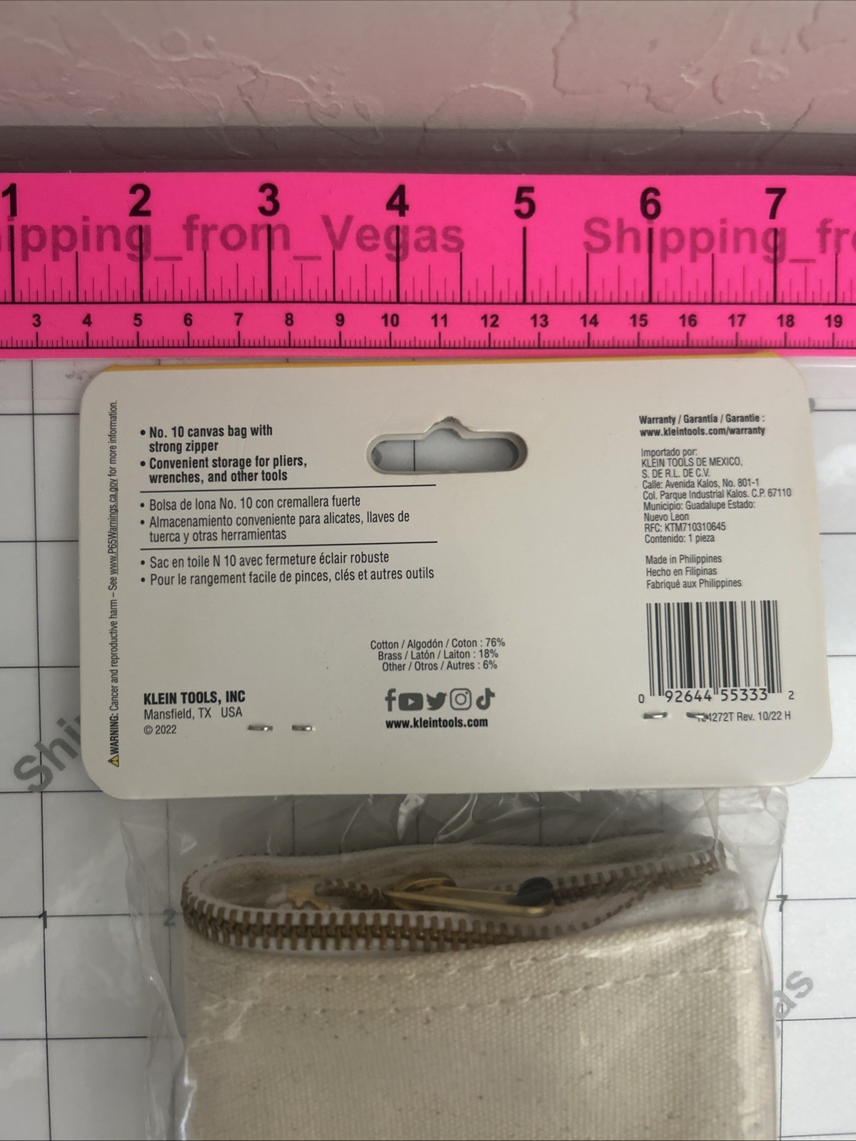 Klein Tools 5139 Zipper Bag, Canvas Tool Pouch 12.5in x 7in NEW