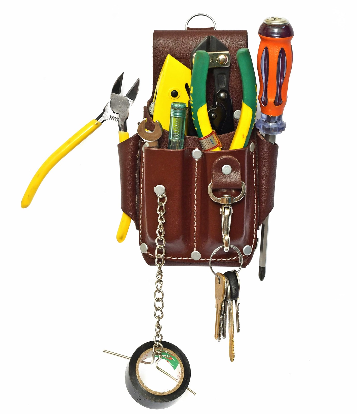 Ap-Leather Pro-5 Electrician Pouch, Leather Tool Pouch, 5 Pocket Pouch with Elec