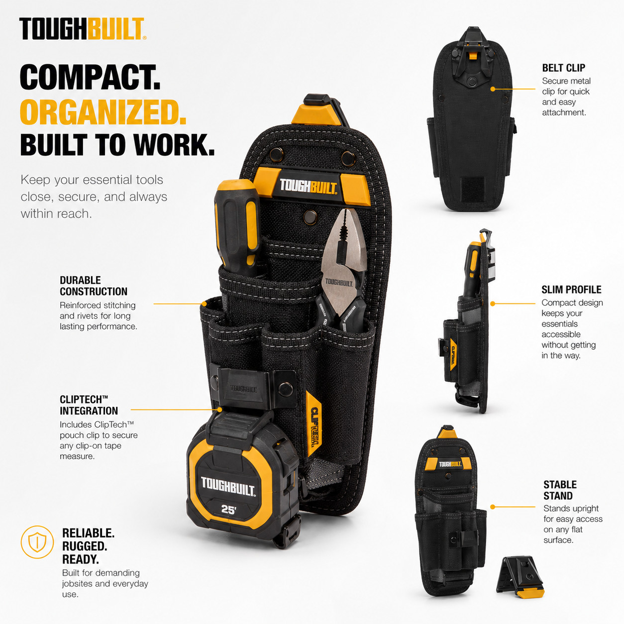 ToughBuilt TB-CT-36-L6 Technician 6-Pocket Large Tool Pouch Belt ClipTech Hub