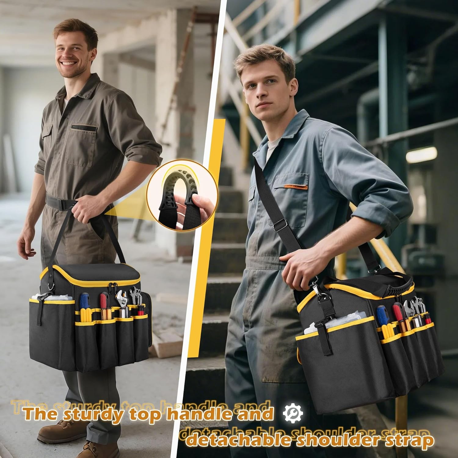 Tool Bag with a Detachable Divider and Shoulder Strap, Heavy Duty Tool Tote