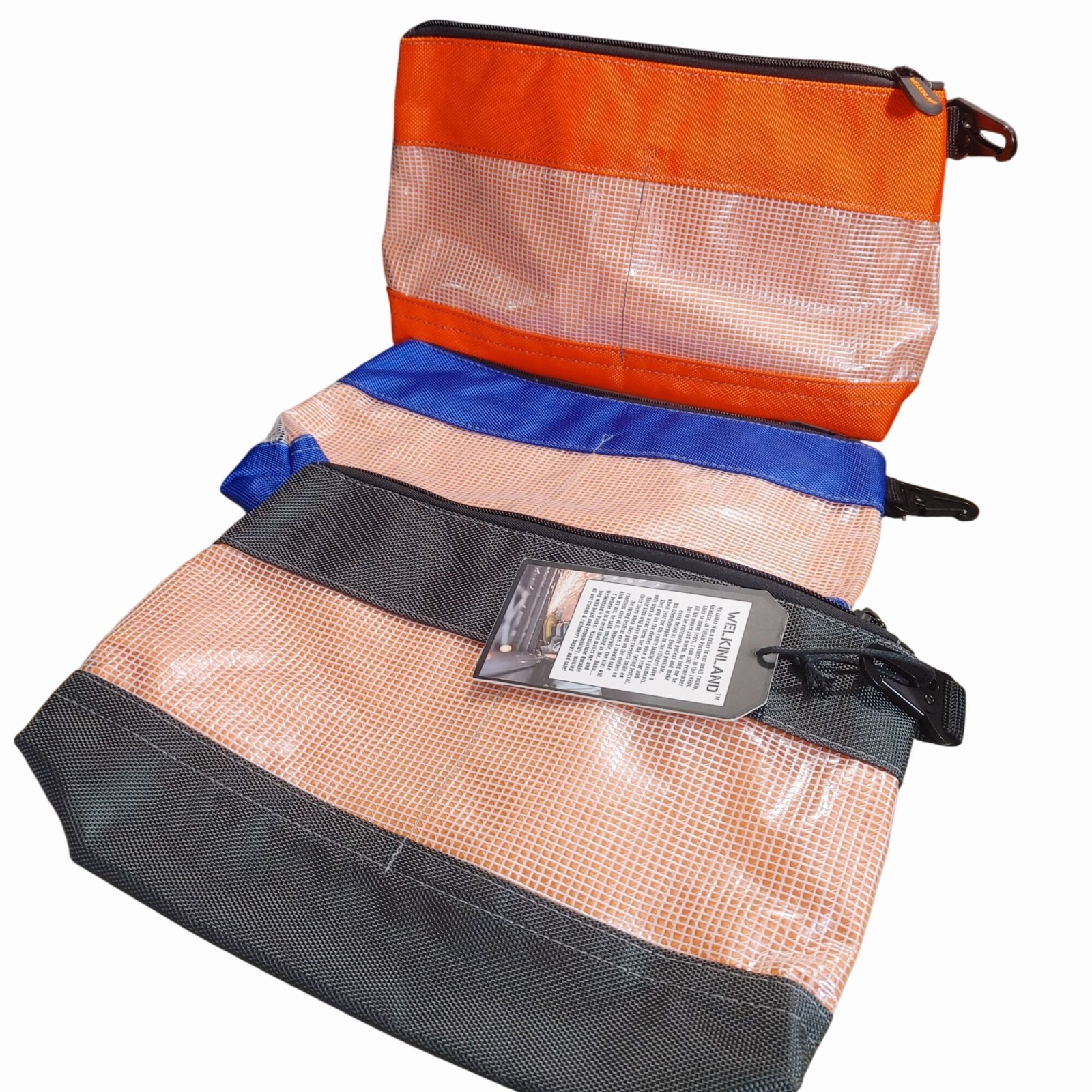 Welkinland Clear Mesh Tool Bags Heavy Duty Blue Orange Black Organize Storage