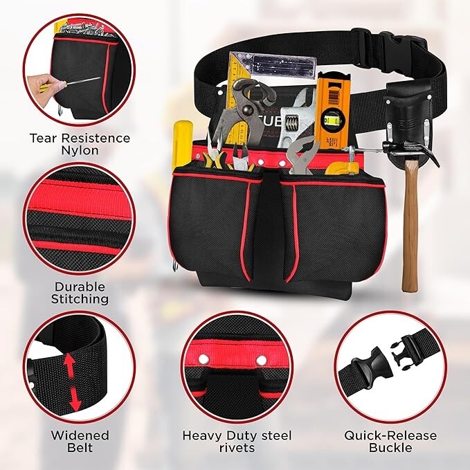 FUERI Cordura Tool Belt for Carpenters Heavy Duty Adjustable Tool Pouch Bag
