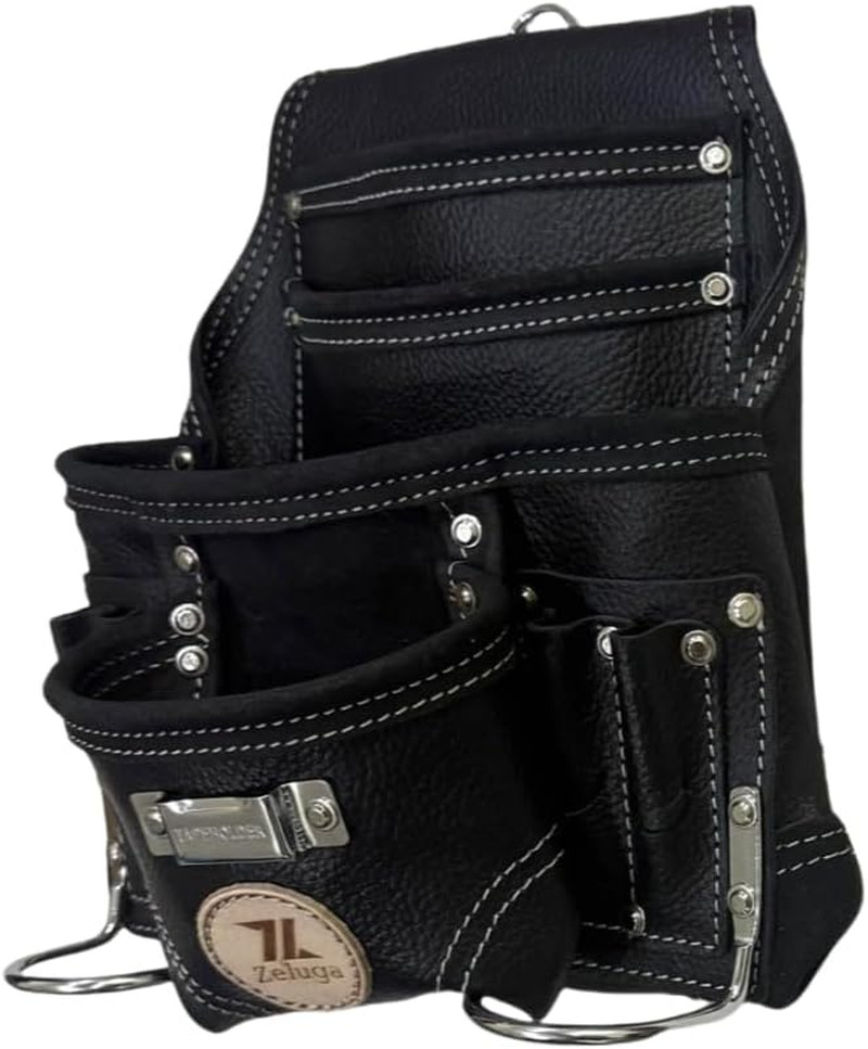 20-526 10 Pocket Rigger Heavy Duty Leather Tool Bag, Textured Black