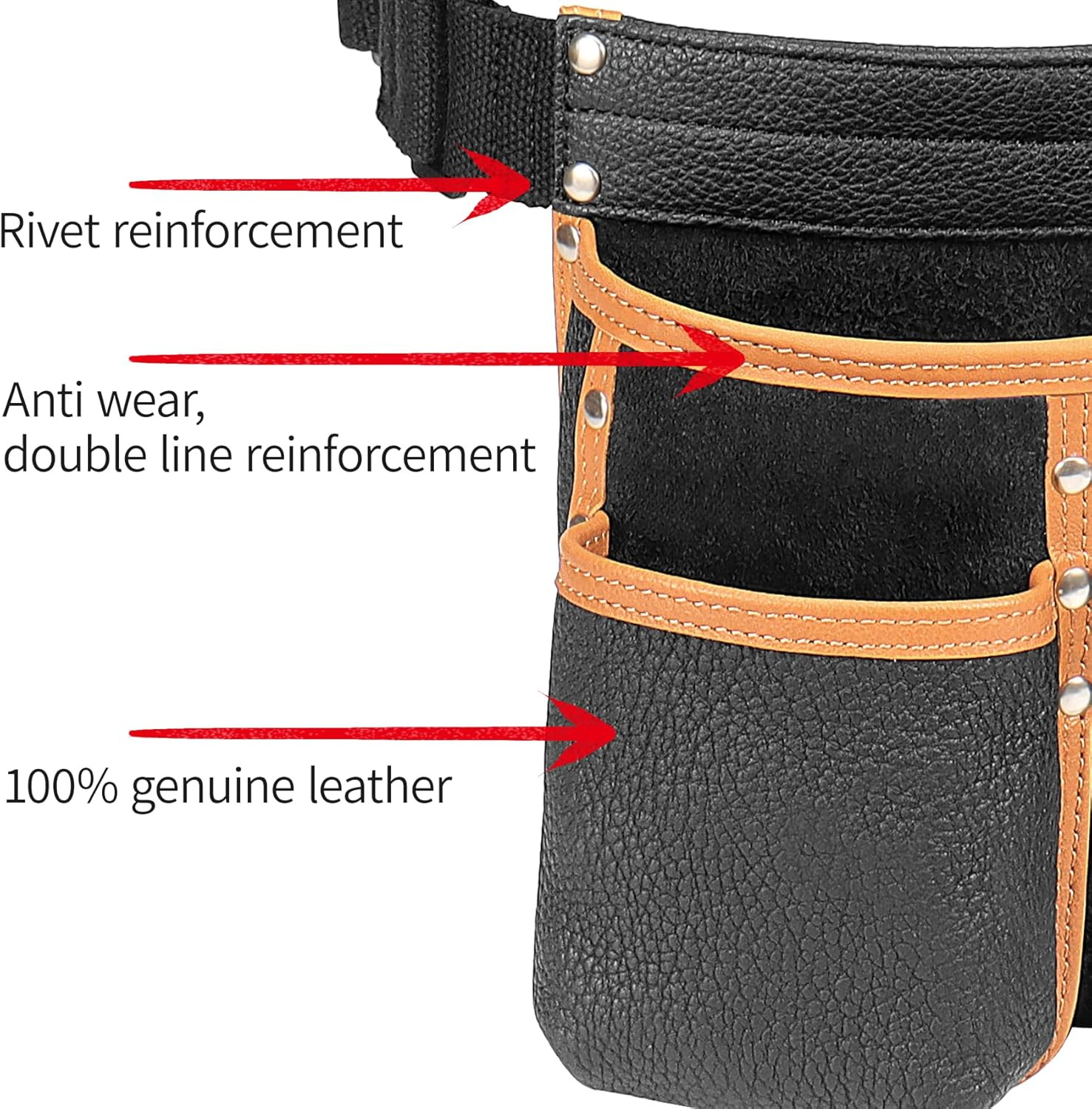 Tool Belt,Genuine Leather Tool Pouch,Detachable & Adjustable Single Side Tool Be