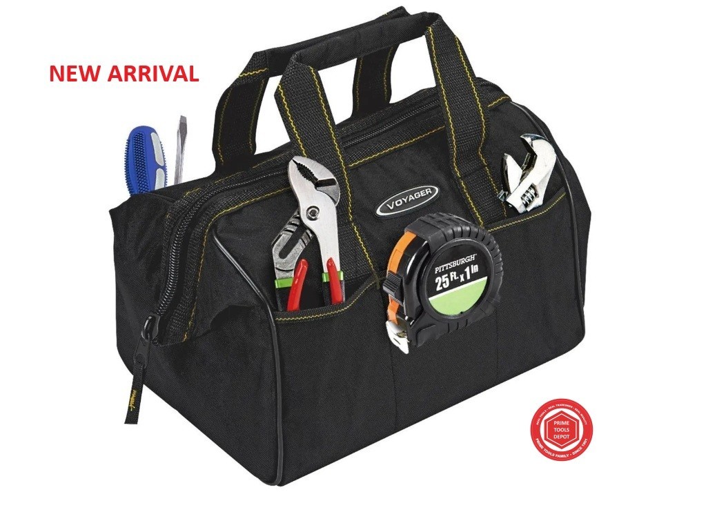 VOYAGER 12 in. Tool Bag with 21 Pockets Heavy-Duty Wide Mouth Tool Organizer