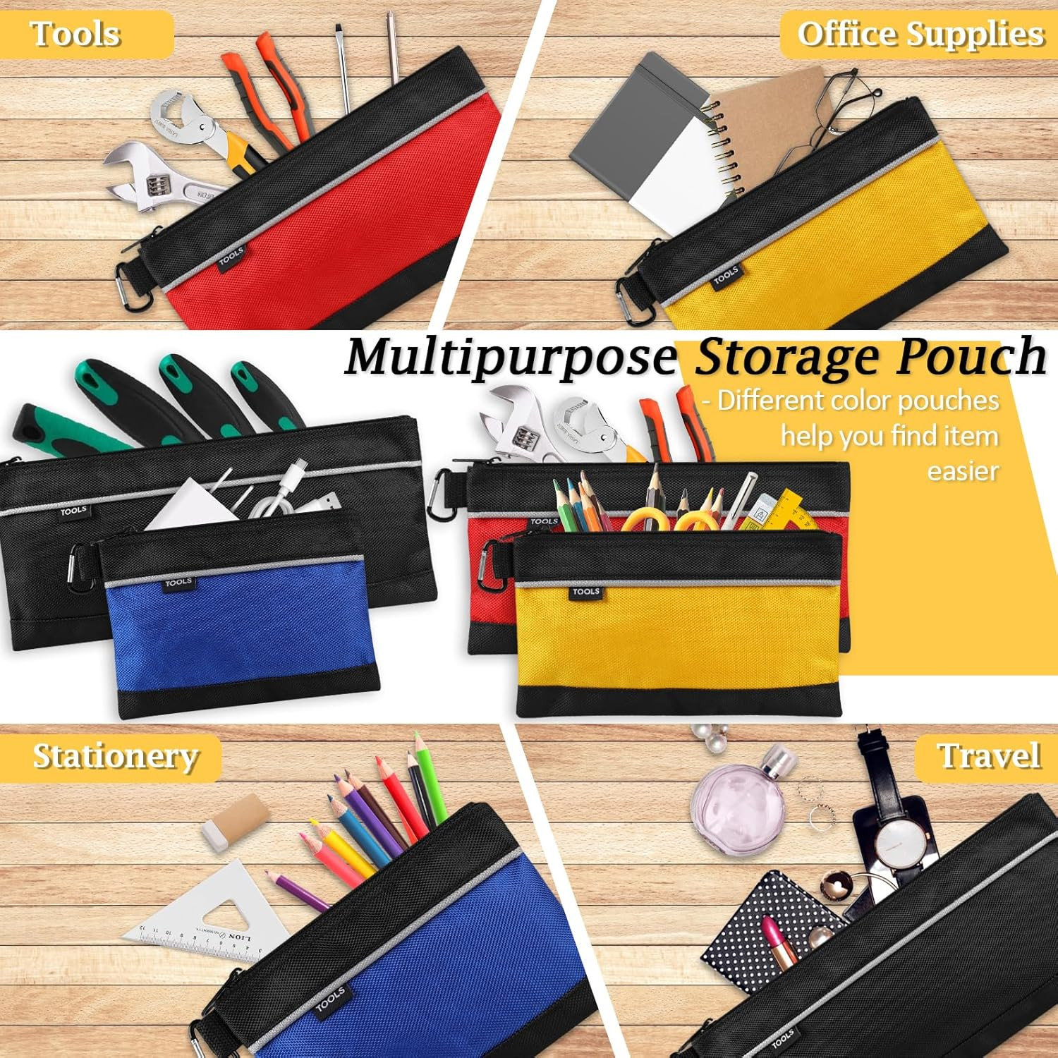 4 Pack Small Waterproof Tool Pouch 1680D Oxford Zipper Bags with Carabiner