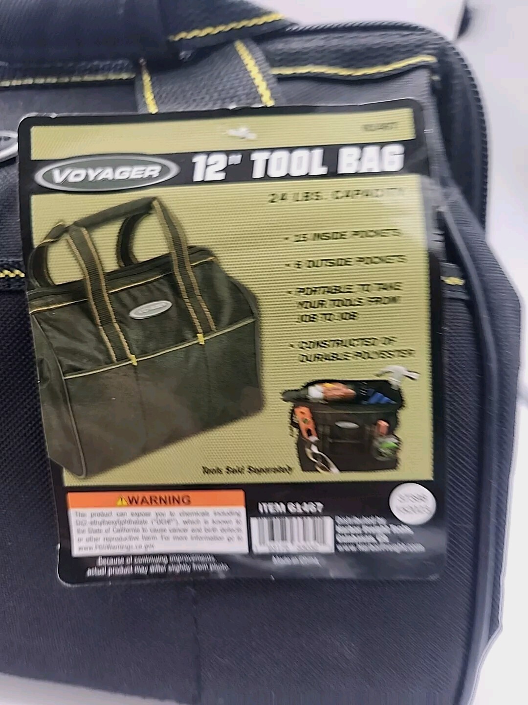 New Black Voyager 12″ Tote Tool Bag 24lbs Capacity 18 Pockets Carrying Bag