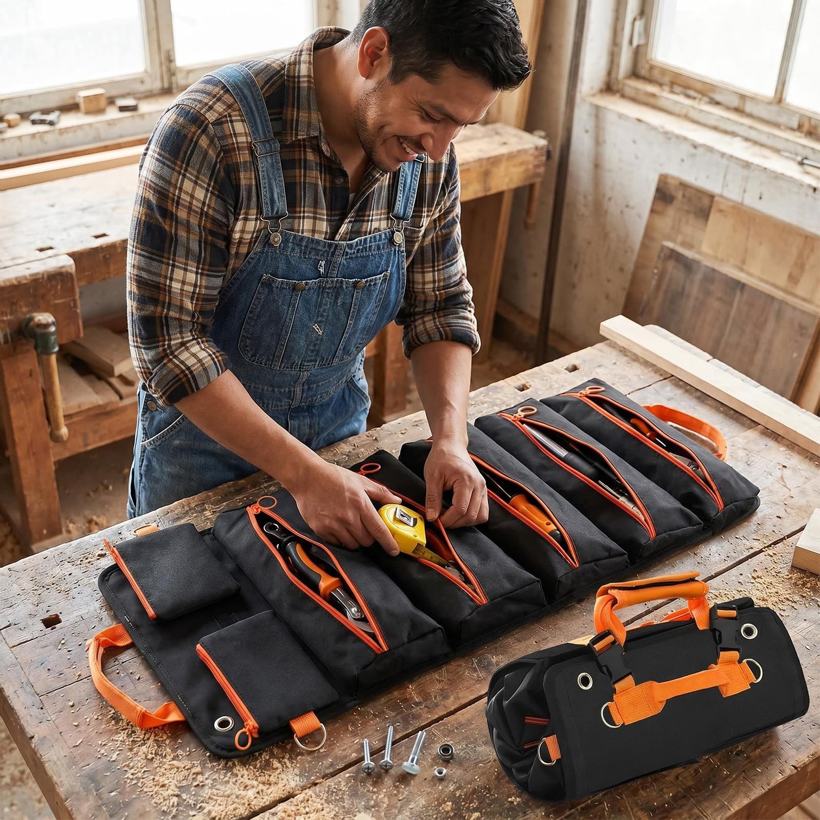 Roll Up Tool Bag,Heavy Duty Tool Storage Large-Capacity, 21.3″*12.6″ Portable…