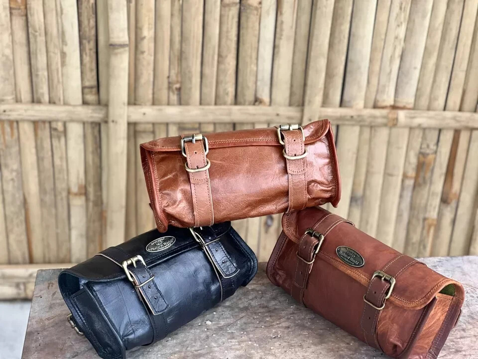 3 Bags Goat Leather Wide Vintage Motorcycle Buckle Closure Tool Brown Black Tan
