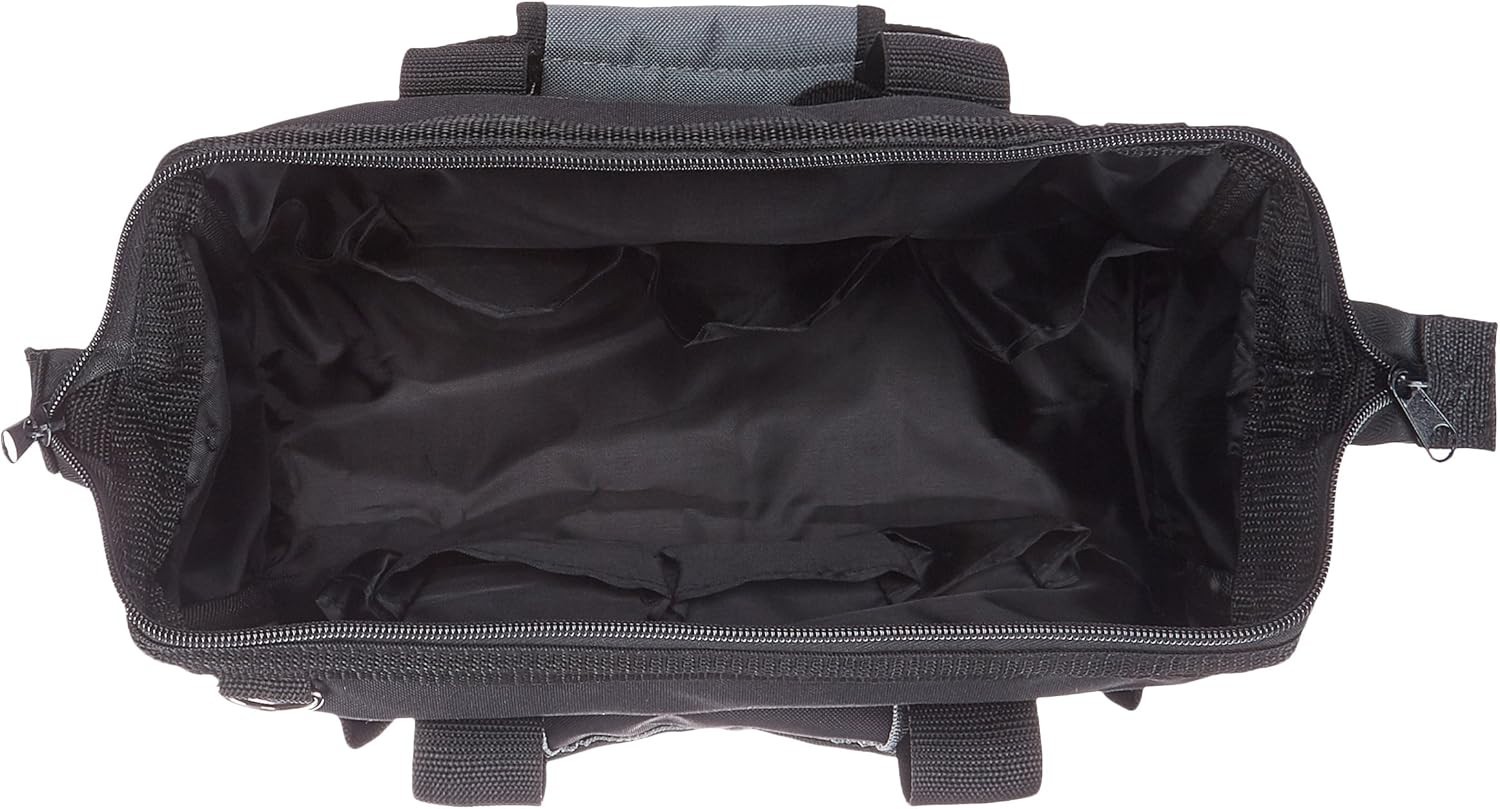 Durable Tool Storage Bag with 16 Pockets & Adjustable Strap, 12in, Black & Gray