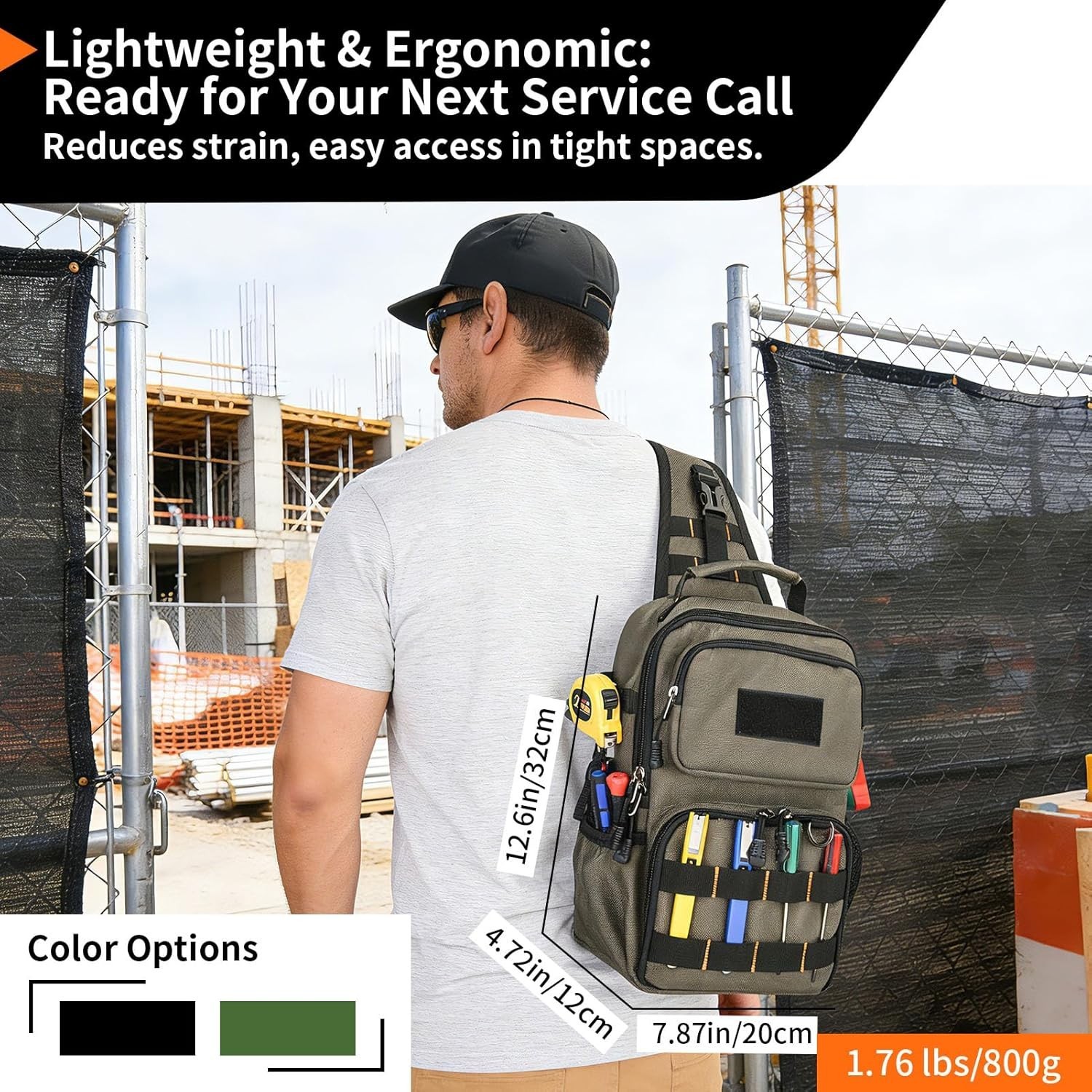 Tactical Electrician & HVAC Tool Chest Bag with 3-Point Harness, 15-Pocket 1680D