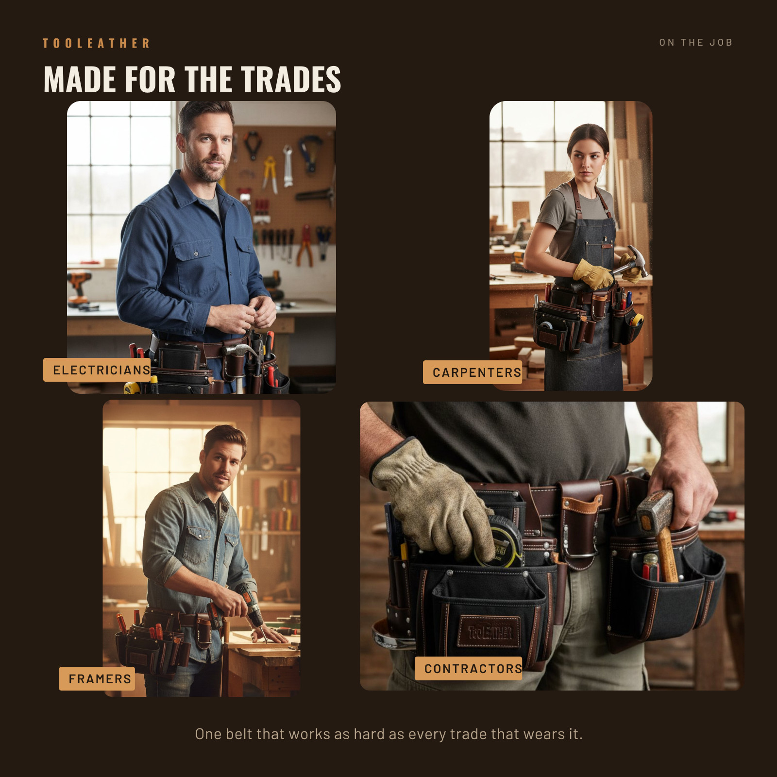 Leather Tool Belt for Men – Heavy Duty Carpenter Tool Belt with Multiple Pockets