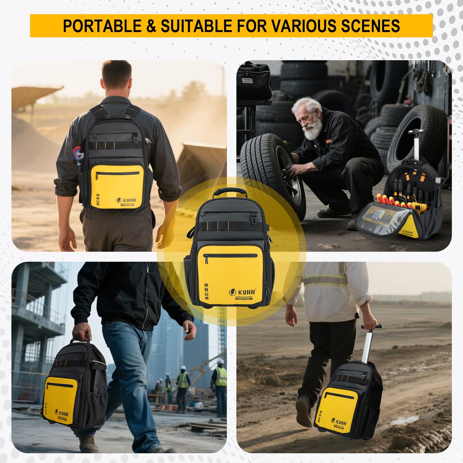 Rolling Tool Backpack with Wheels, Heavy Duty Waterproof Wheeled Tool Bag, 47…
