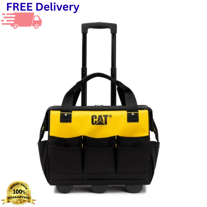 CAT 18″ Rolling Tool Bag 75lb Capacity 16 Pockets Heavy Duty Storage Caterpillar