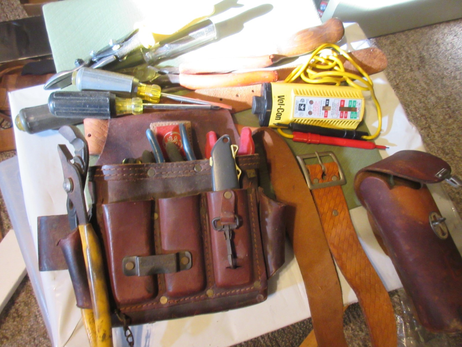 Vintage General Electric GE Heavy Duty Leather Tool Pouch Belt TOOLS