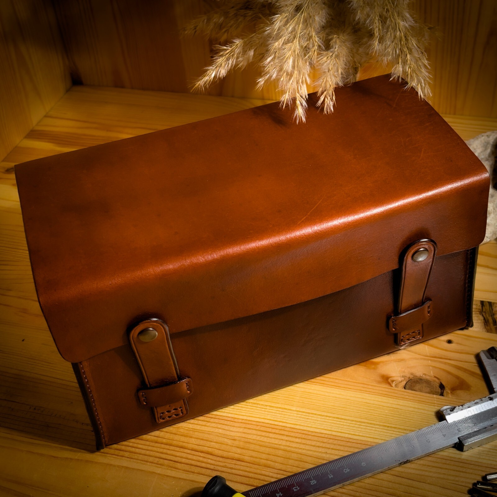 Leather tool bag. Toolbox for instruments in home or car. Leather box. Handmade