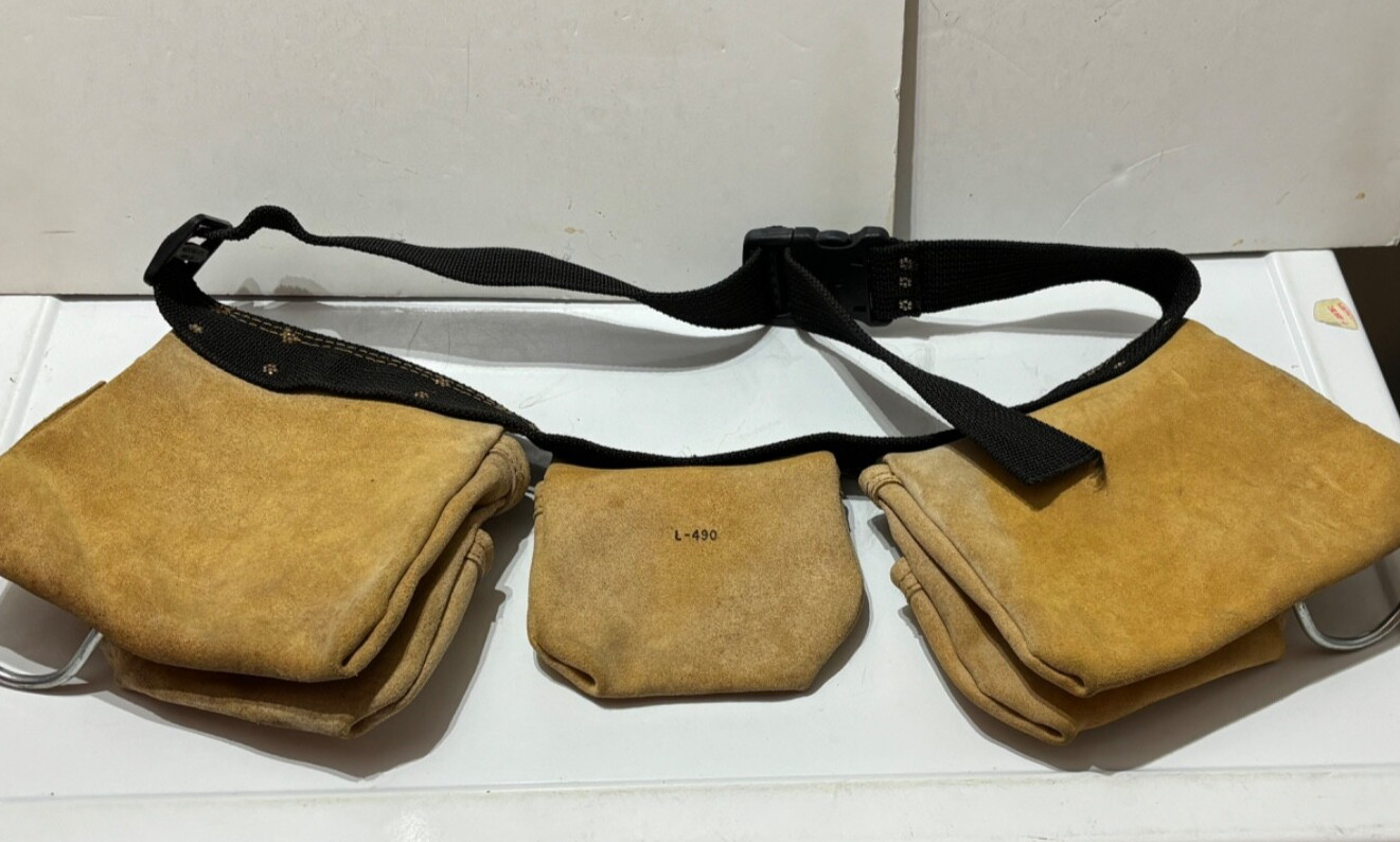 AWP L-490 Suede Leather Carpenters Tool Belt With Pouches & 2 Metal Hammer Loops