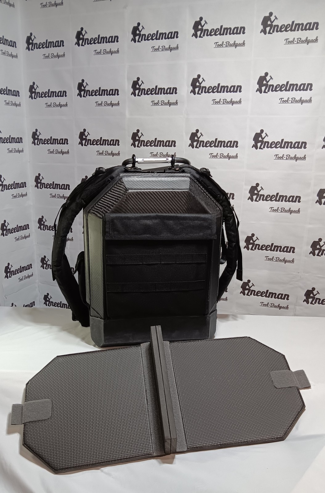 Kneelman Tool-Backpack Carbon Fiber Tool Backpack w/ Handle, Black/Gray