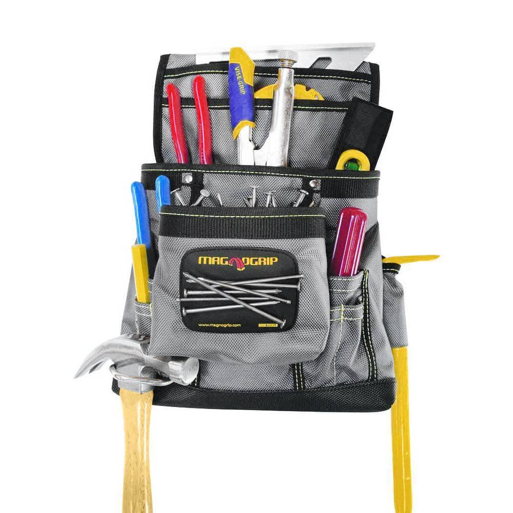 Magnetic Tool Pouch with Belt 11 in. 10-Pocket Platinum Store Organize Tools