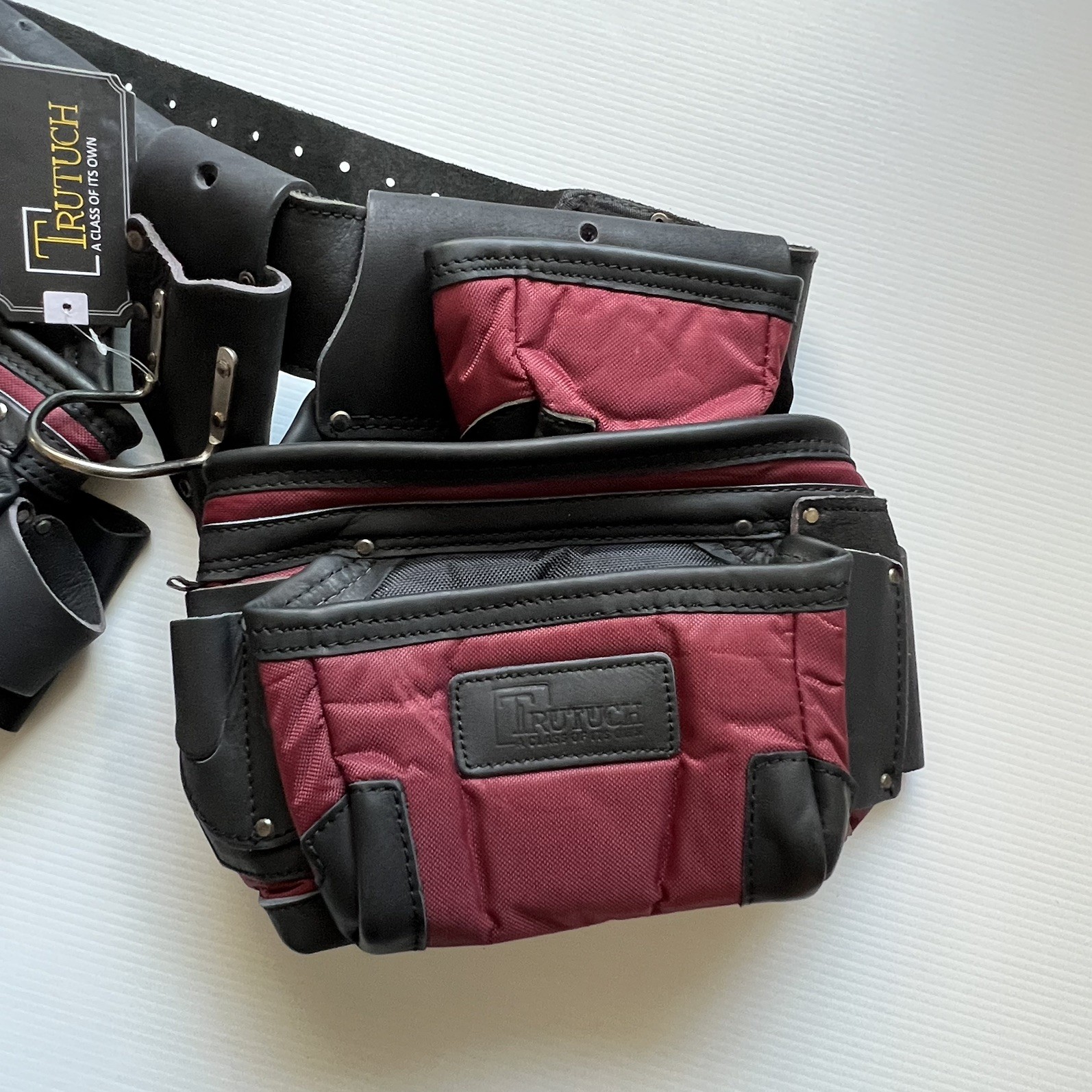 NEW Trutech Heavy Duty Leather & Nylon Tool Belt, Maroon & Black , TT-1650-R