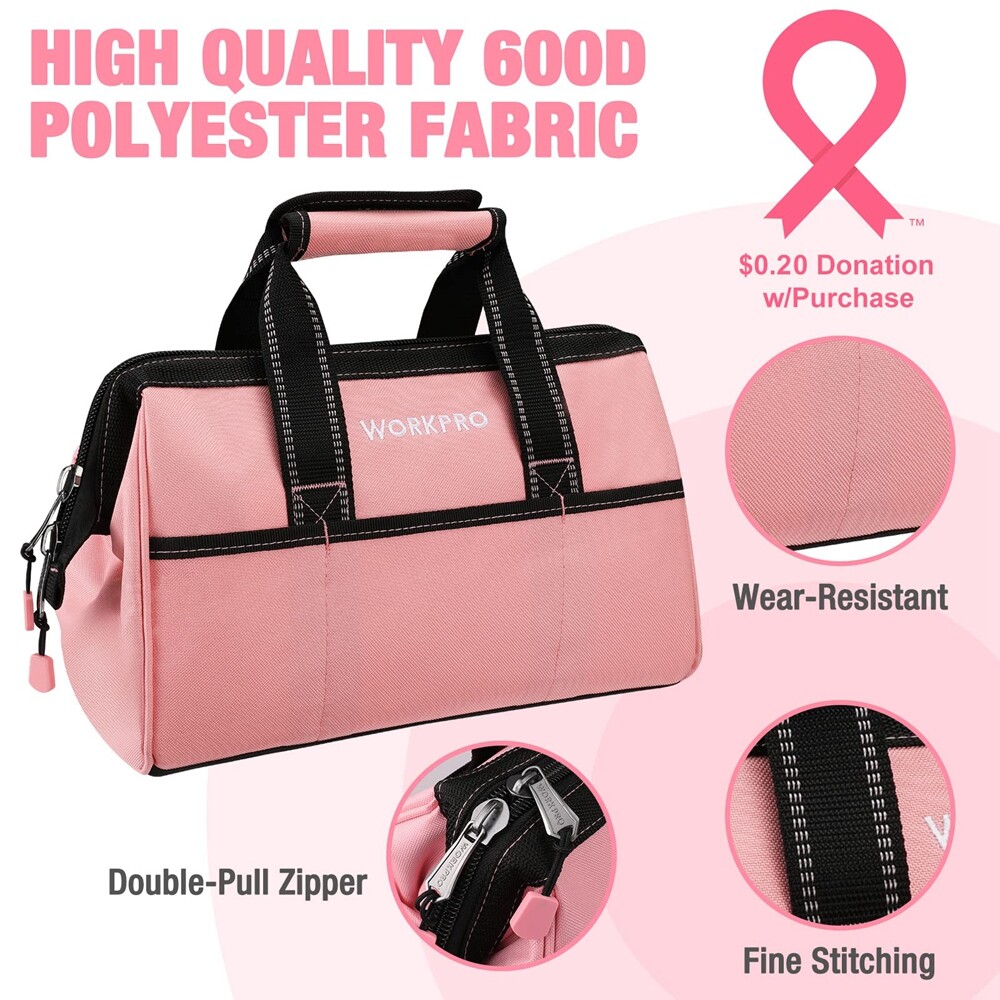 13″ Tool Bag Wide Mouth Tool Tote Bags Heavy Duty Storage Bag Case Blue/Pink USA