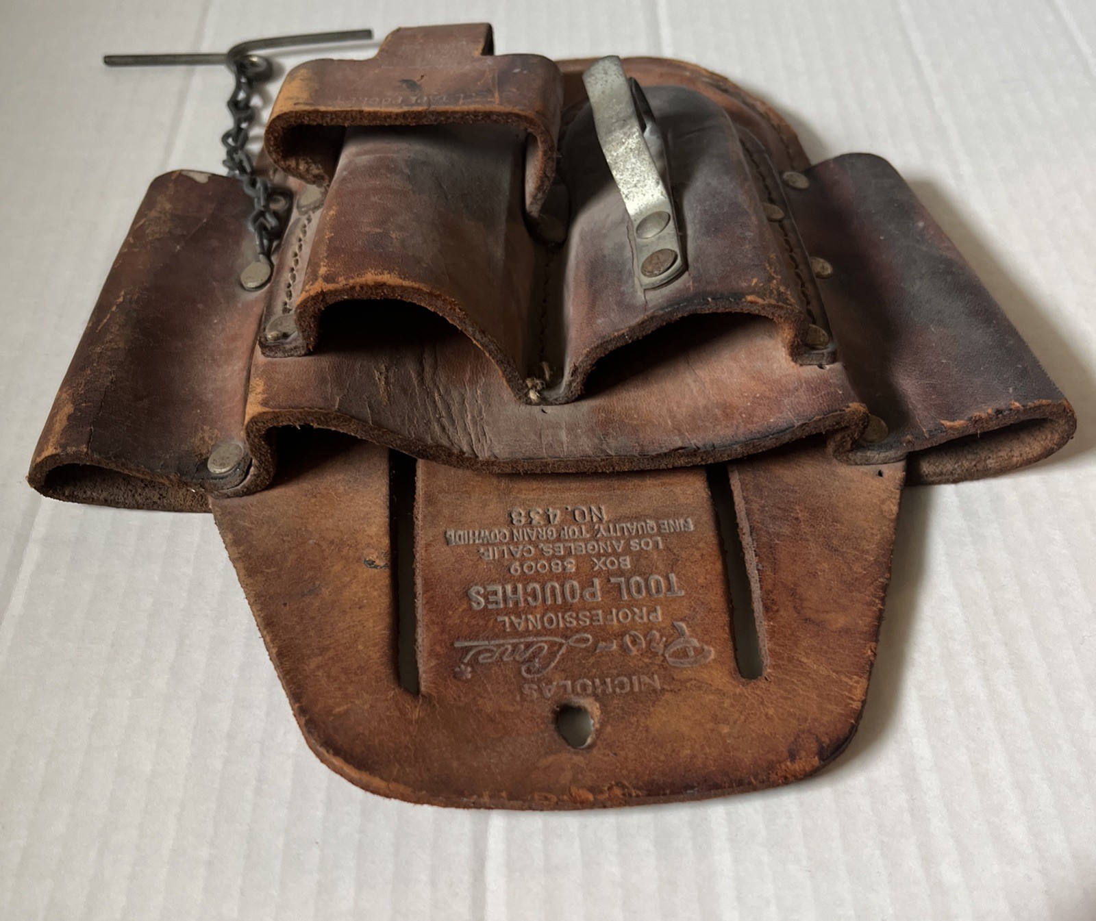Nicholas Vintage Cowhide Pro Line Tool Pouch Holder Belt Brown Leather No. 438