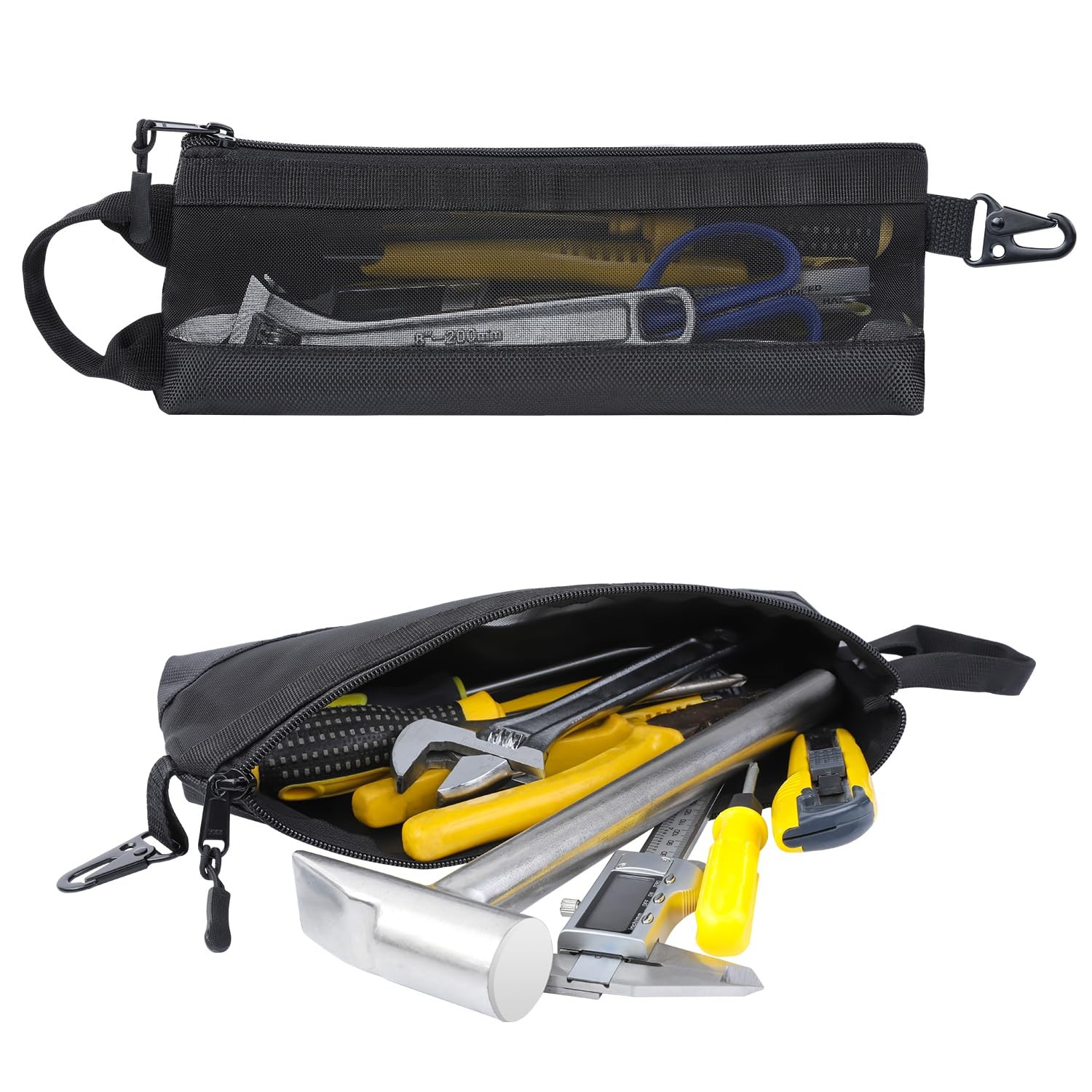 Black Compact 30cm Tool Pouch Clear Mesh Wide Mouth Hanging Belt Organizer Stora
