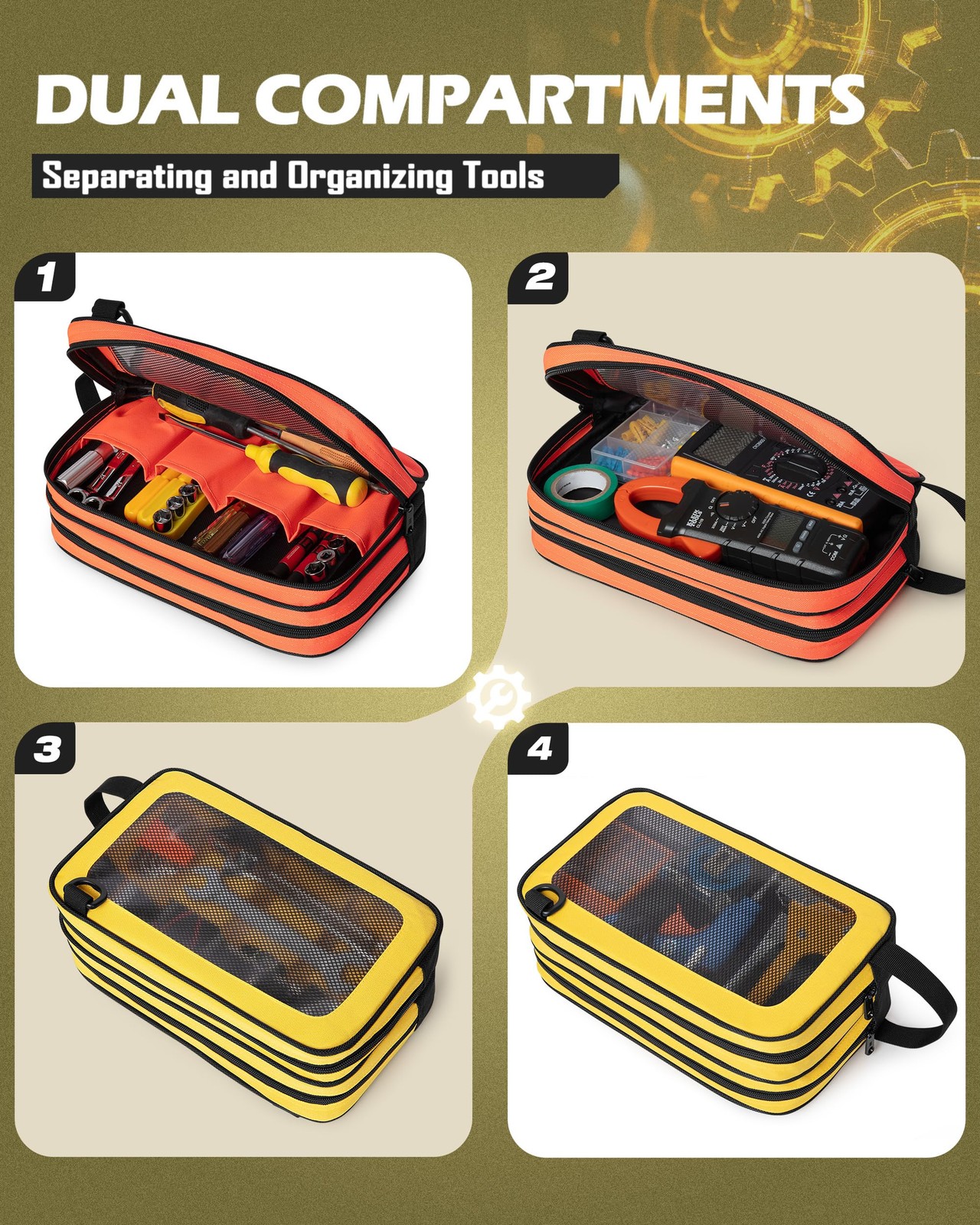 2 Pack Tool Pouch with Dual Compartments, 12” Tool Bag with Detachable Should…