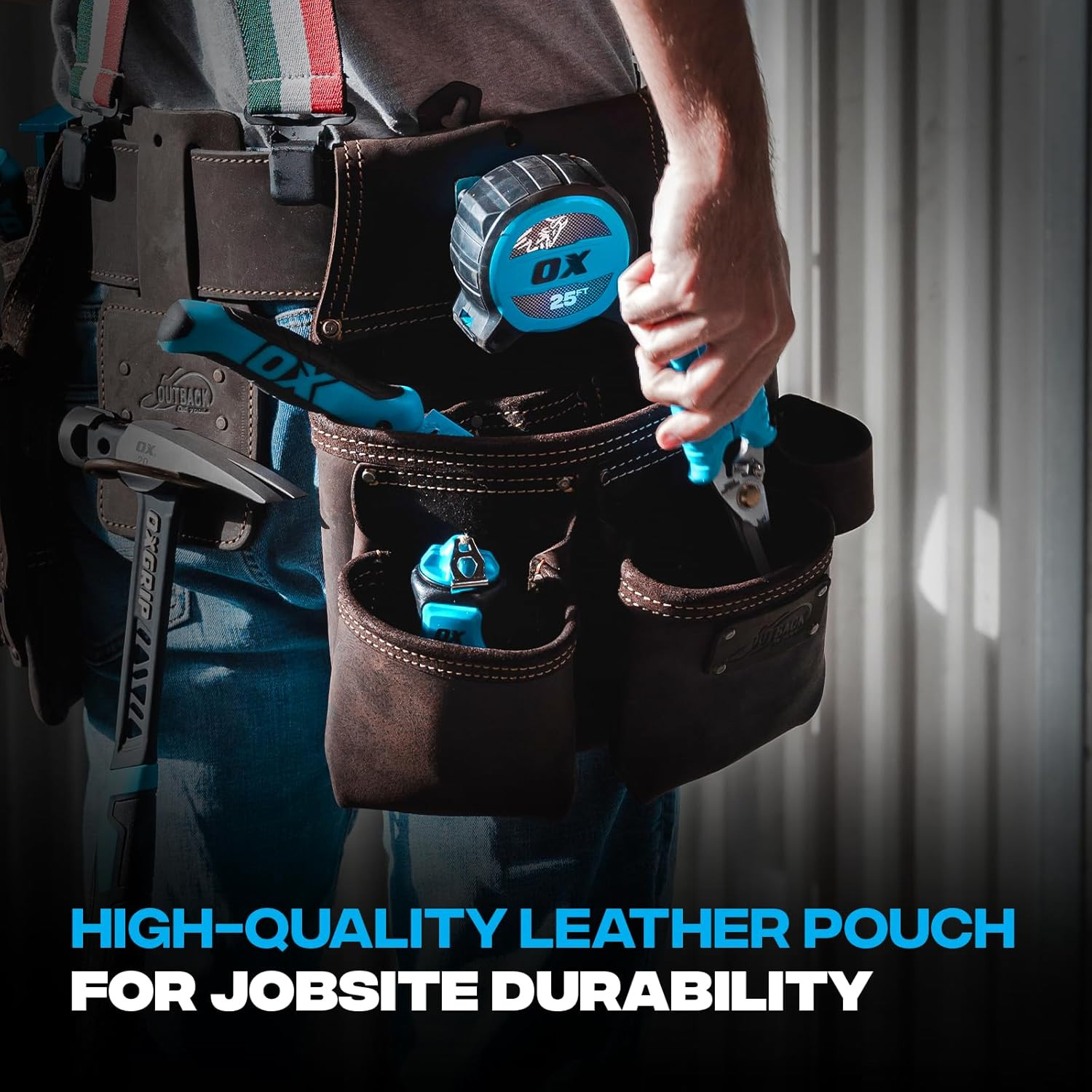 Pro Framers Leather Tool Pouch with 7 Pockets and Hammer Holder – P263203