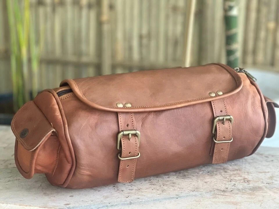 Goat Leather Motorcycle Tool Bag – Vintage Strap Brown Genuine