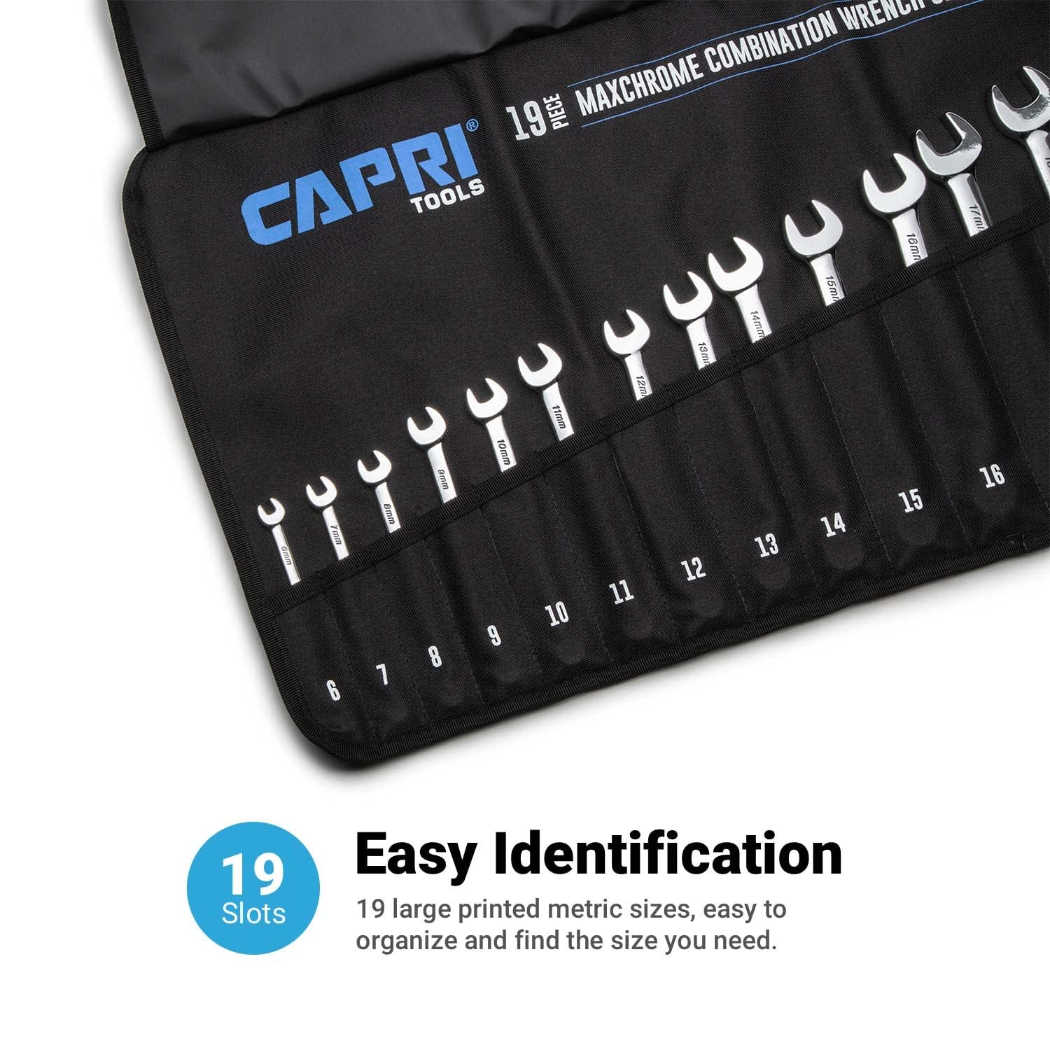 Capri Tools Wrench Roll Up Pouch, Metric, 19 Pockets Standard Pocket, Black