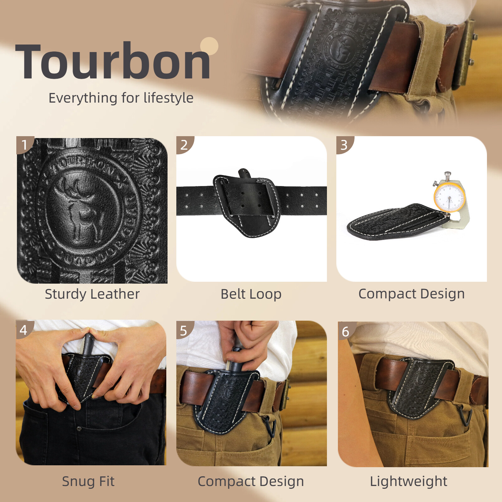 TOURBON Leather Folding Knife Sheath Belt Carry Pouch EDC Pocket Holder