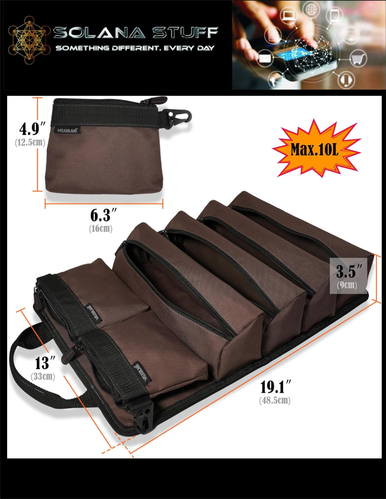 WELKINLAND 3In1-Pack Tool Roll, 6-Pocket Roll-Up Tool Organizer