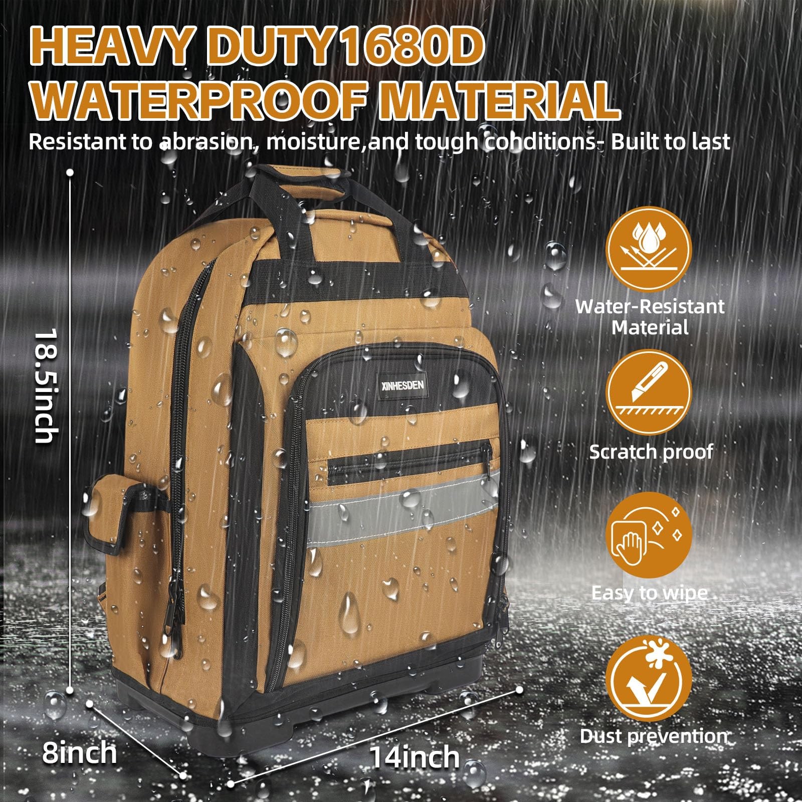 Tool Bag Backpack, Heavy Duty Tool Backpack Bag with Waterproof Molded Base, Ele