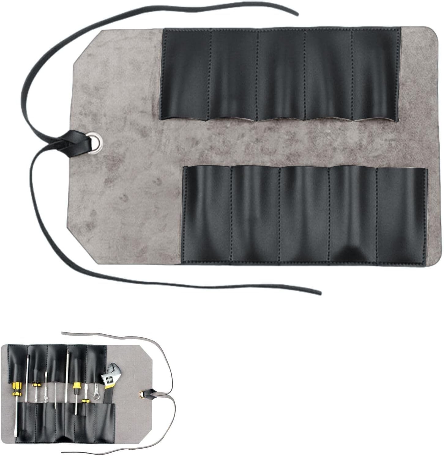 Leather Tool Roll Pouch 10 Slots Portable Carrying Case Full Grain Skin