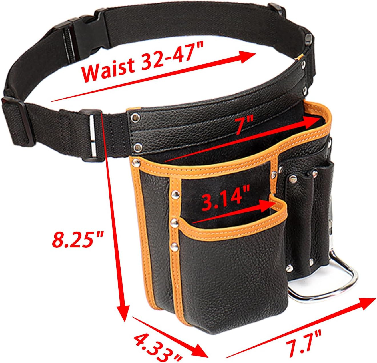 Tool Belt,Genuine Leather Tool Pouch,Detachable & Adjustable Single Side Tool Be