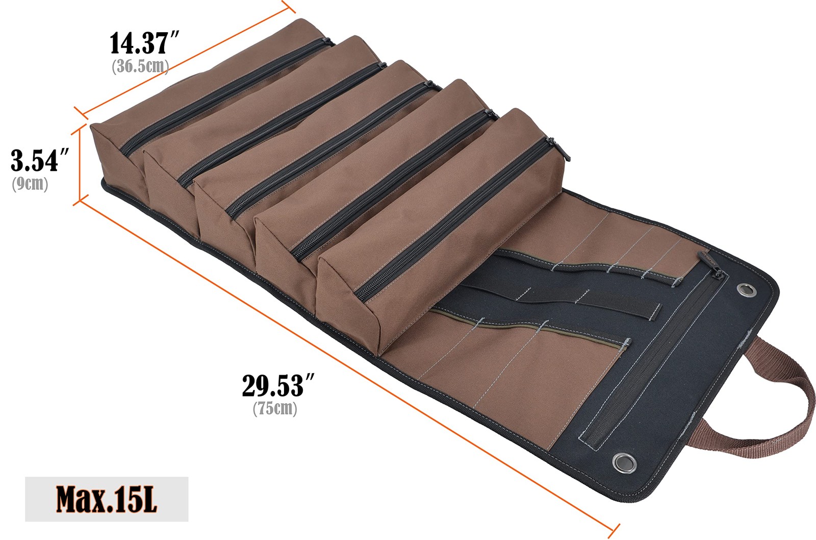 WELKINLAND Heavy-Duty Waxed Canvas Tool roll, 15-Pockets Black/Brown
