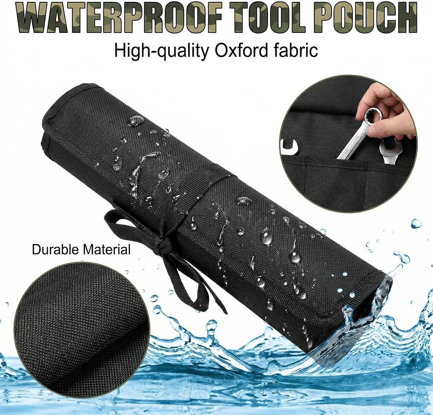 Wrench Organizer,Tool Roll Pouch – 16-Pocket Waterproof Oxford Cloth Wrench Roll