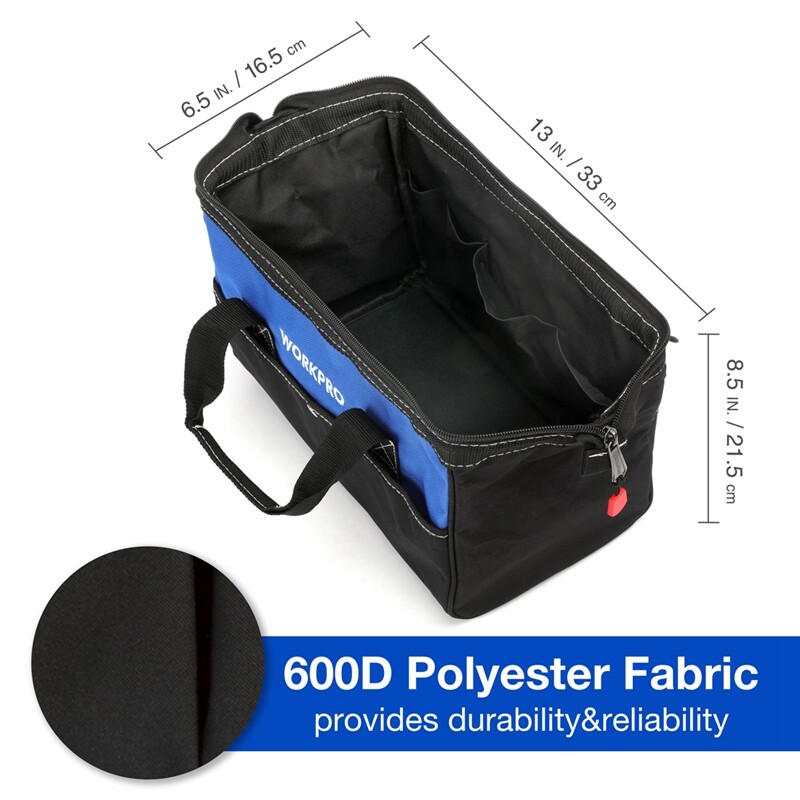 WORKPRO 13-inch Tool Bag, Wide Mouth Tool Tote Bag with Pockets for Tool Storage