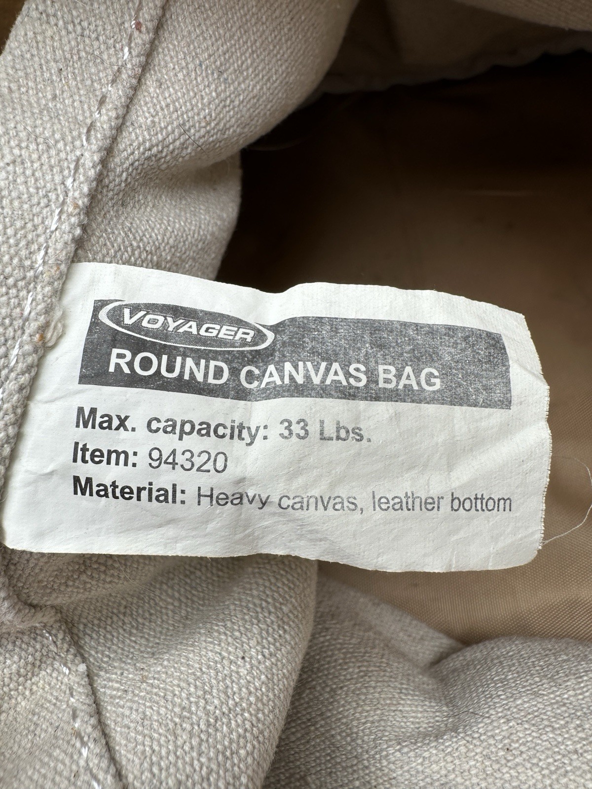 Voyager Round Heavy Canvas Bag Tool Bag Leather Bottom 33 lb Capacity 94320