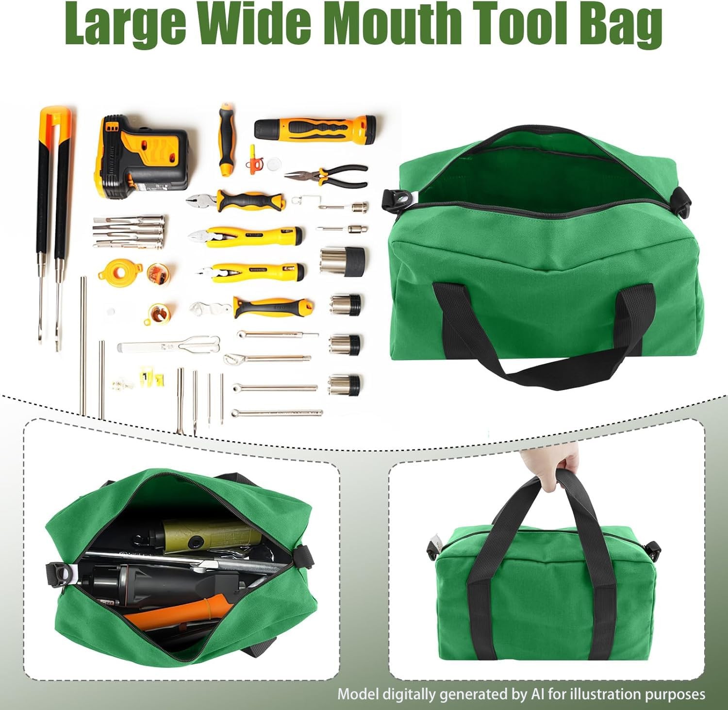 Small Tool Bag,Close Top Wide Mouth Tool Organizer Bag,Large Capacity Tool Ba…