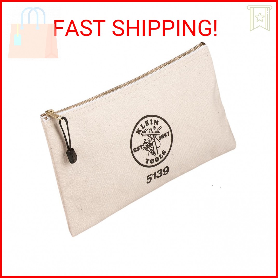KLEIN TOOLS Zipper Bag, Canvas Tool Pouch with Heavy Duty Brass Zipper Close