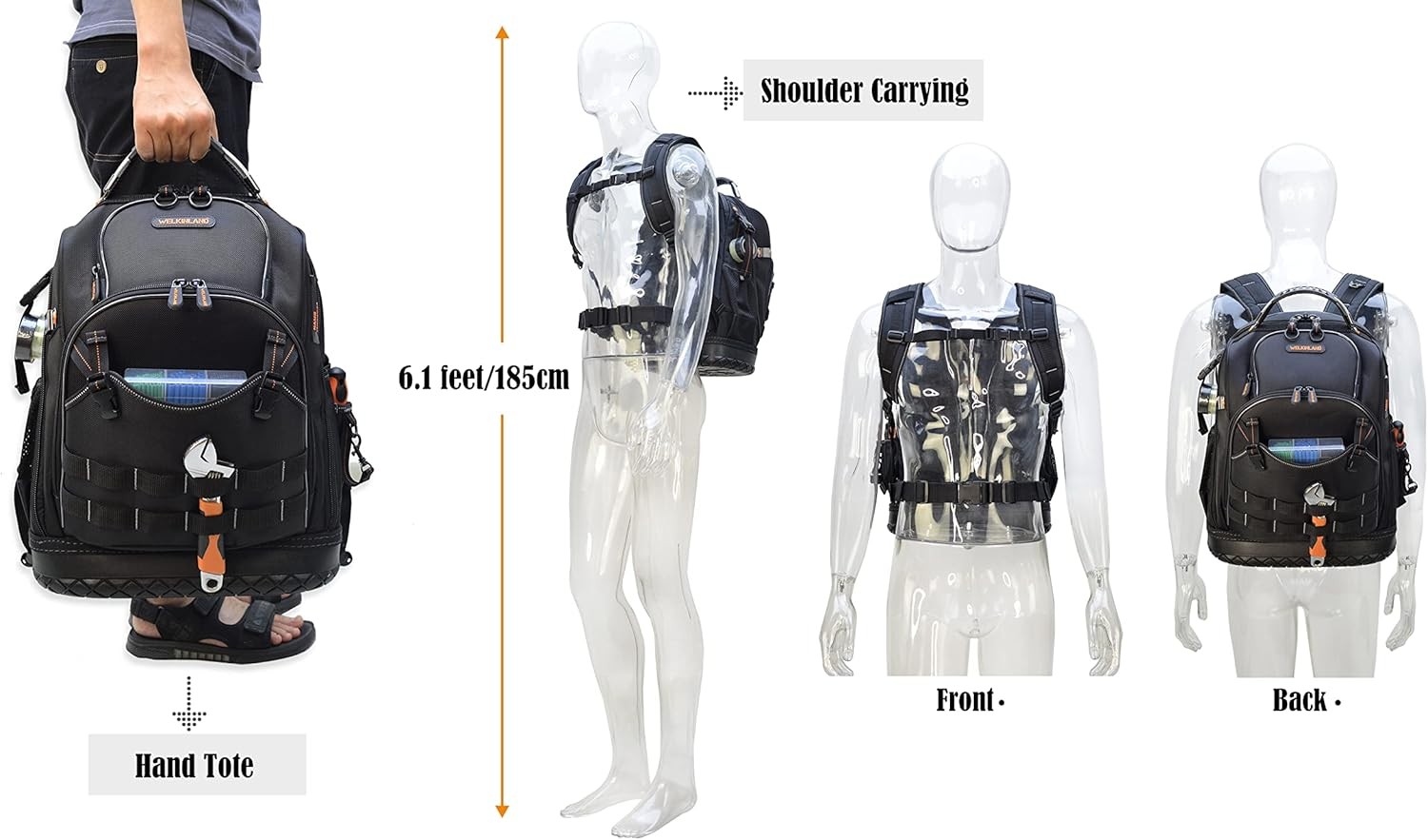 WELKINLAND 77-Pockets Electricians Tool Backpack, Tool Backpack For Men