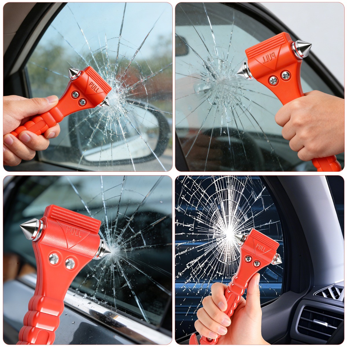 2-Pack Car Emergency Escape Tool Window Breaker Hammer Seat Belt Cutter Orange